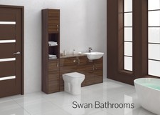 TOBACCO WALNUT GLOSS BATHROOM FITTED FURNITURE 1700MM WITH TALL UNIT