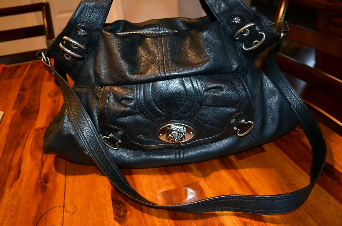 B Makowsky Canterbury Black/Metallic ￼Leather Shoulder Bag NEW - beyond  exchange