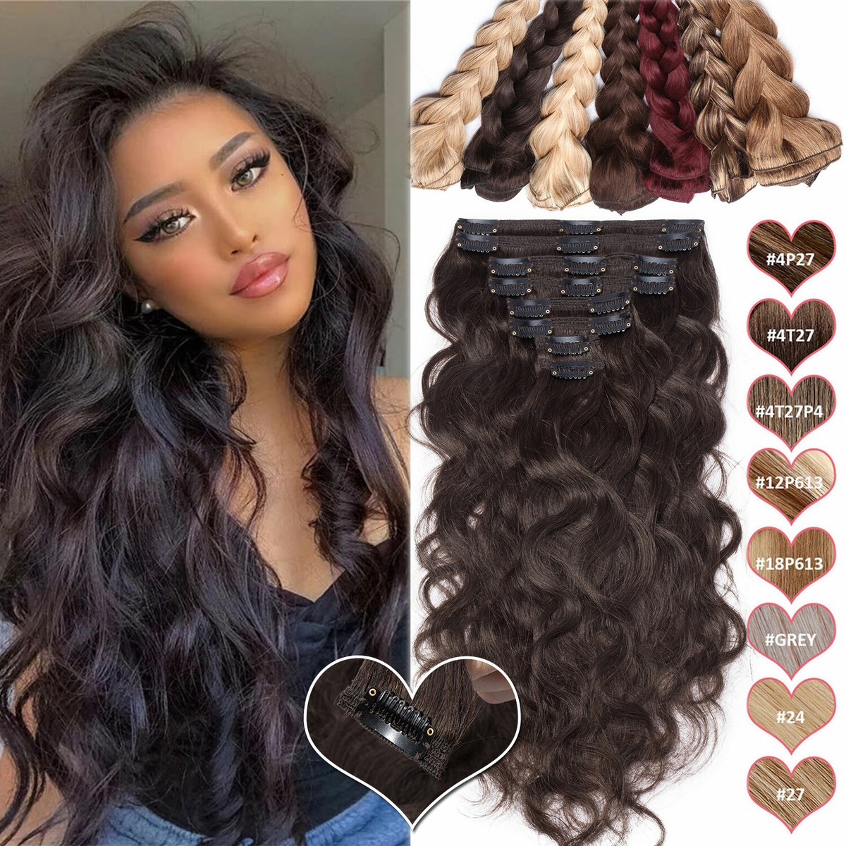 THICK Double Weft Clip In Human Hair Extensions Wavy Real 