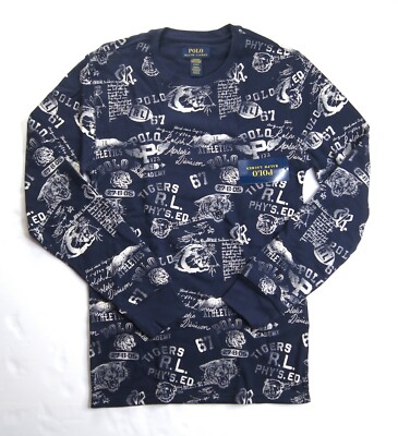 POLO RALPH LAUREN Men's Navy Blue Collegiate Print Waffle