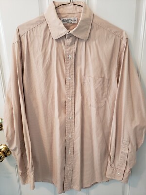 Vintage St. Michael Marks & Spencer Men's Beige Striped Shirt 15.5 X 34 Cotton