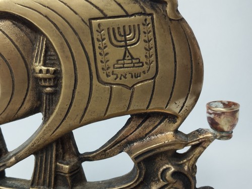 Menorah Hanukkah in ottone bellissima rara vintage - Foto 4 di 8
