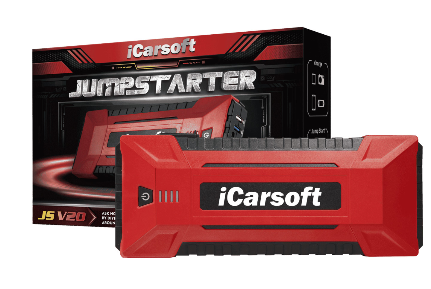 Booster de batterie iCarsoft JS V20 pour démarrer une voiture en panne en plein hiver