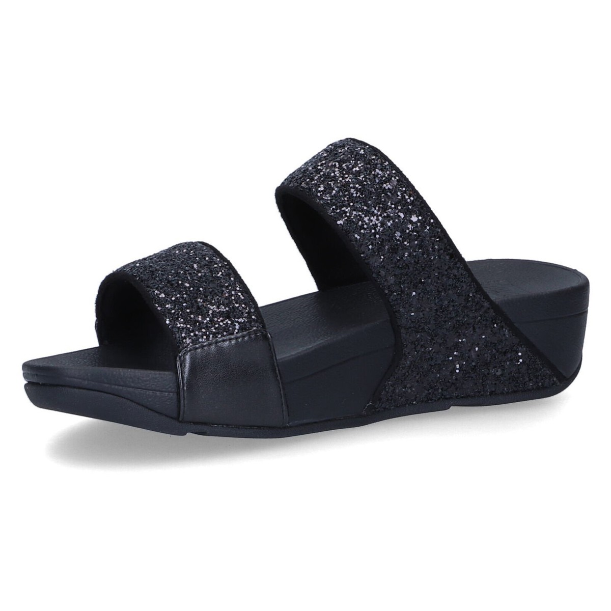 サンダル・ミュール FitFlop Lulu Glitter Toe Post Black Sandals X03-339 Women's Lulu Glitter Faux-Leather Toe-Posts | FitFlop US