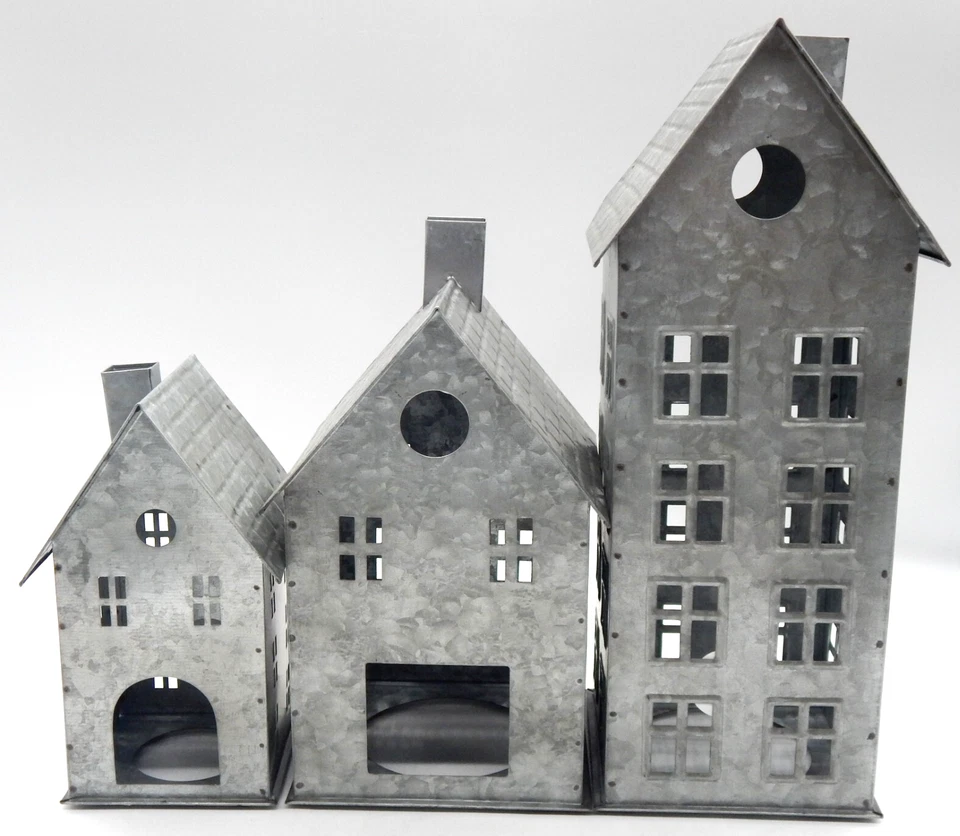 Pottery Barn 镀锌金属乡村蜡烛或灯屋和树木套装 (6) — 第 4/4 张图片