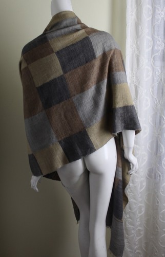 Sciarpa scialle avvolgente Eskandar Basketweave lunga enorme seta cashmere check naturale nuova - Foto 8 di 9