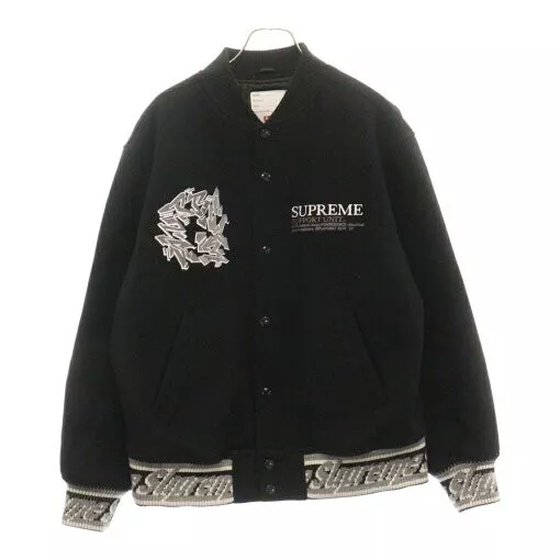 Supreme 21AW Support Unit Varsity Jacket Logo Design Broderie Support Noir S