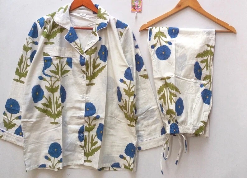 Indian 100%Cotton Floral Print PJ Set Bridesmaid Pajama Set Women Nightwear Suit