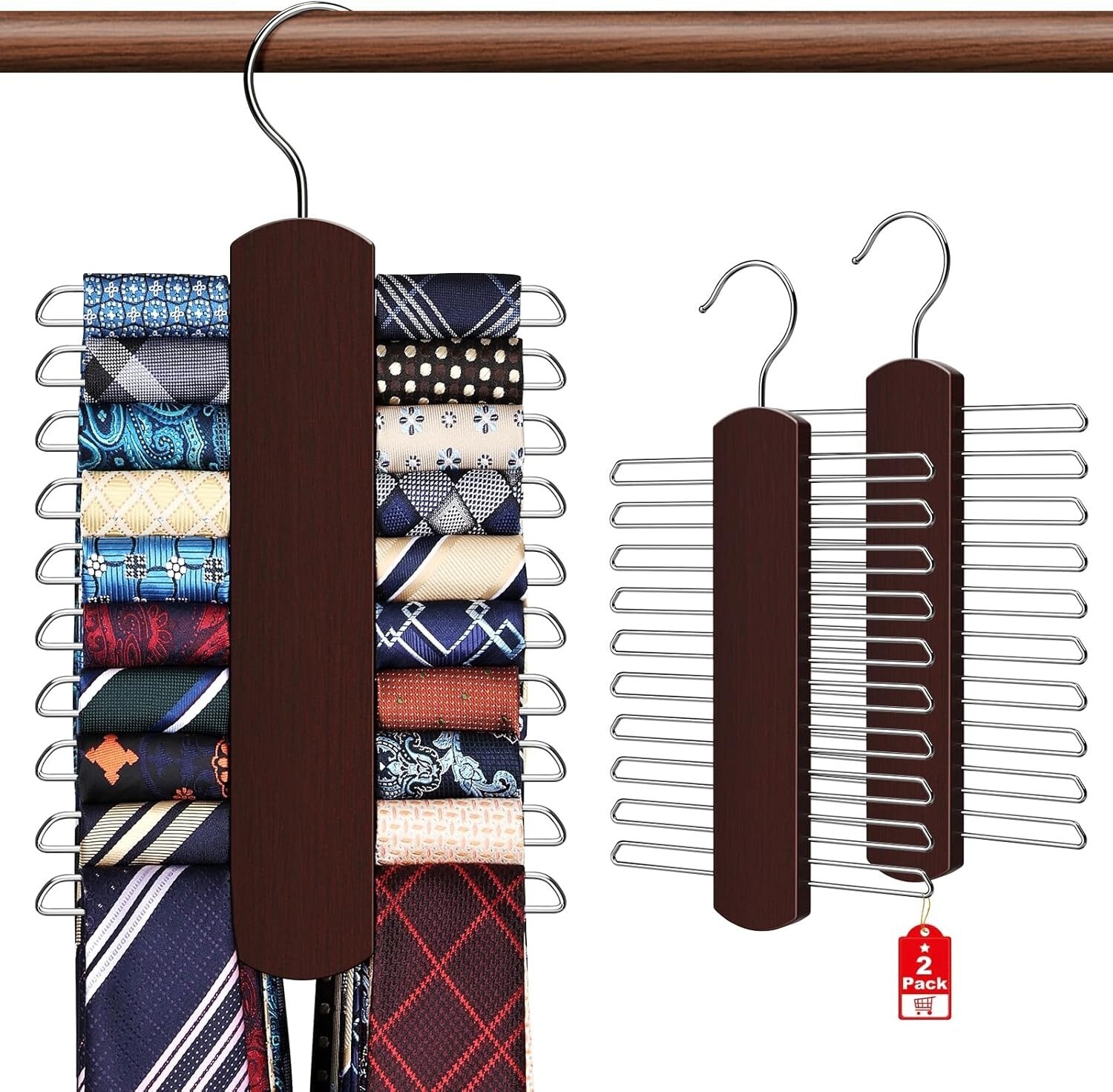 2 Pack Tie Hanger with 40 Hooks, Space Saving Necktie Organizer for Men, Large C