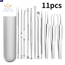 11Pcs Ingrown Hair Tweezers Acne Blackhead Removal Needles Black Dots Cleaner Po