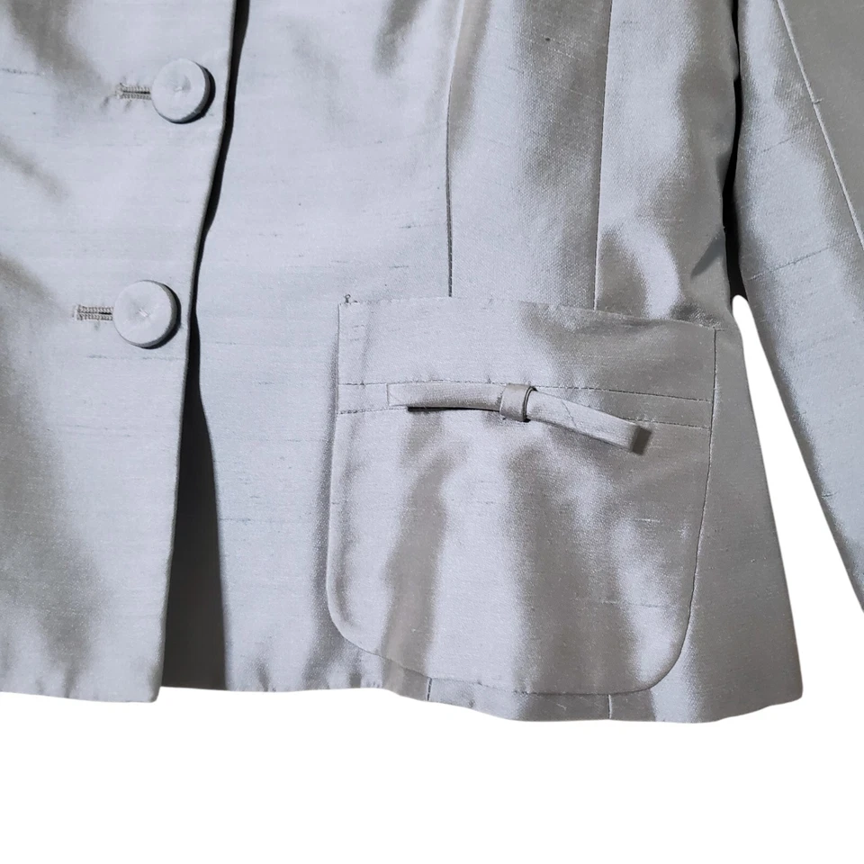 Conjunto Blusa Chaqueta Blazer Kay Unger Azul Detalle Lazo Talla 6 Seda 2 Piezas Mujer Foto 3 de 4