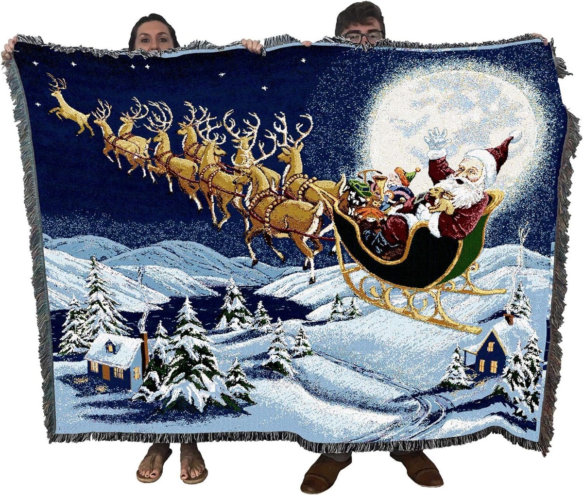 Jeté De Lit / Tapisserie Pure Country - Père Noël Et Rennes - 183x137 Cm - 100% Coton - Neuf