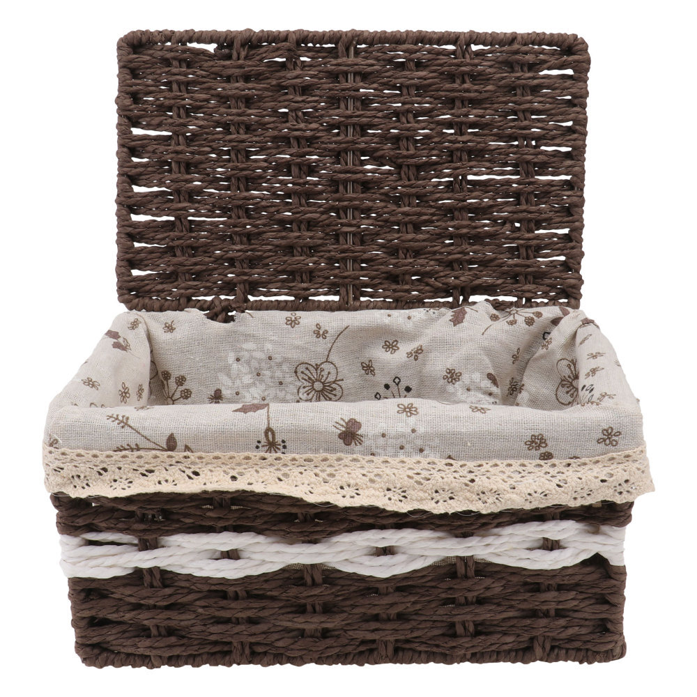Storage Baskets Small Wicker with Lid Rattan Sundries Woven-image