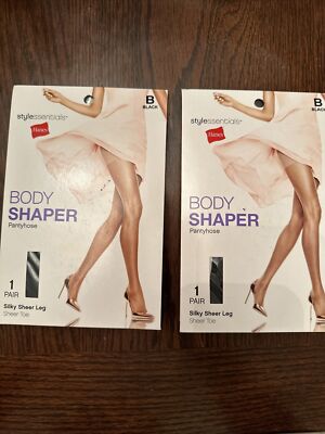 Hanes Body Shaper Pantyhose B Style Essentials BLACK Pair