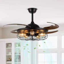 ANTOINE 48 in. Indoor Black Ceiling Fan w/Lights+Remote Retractable Blades Fande