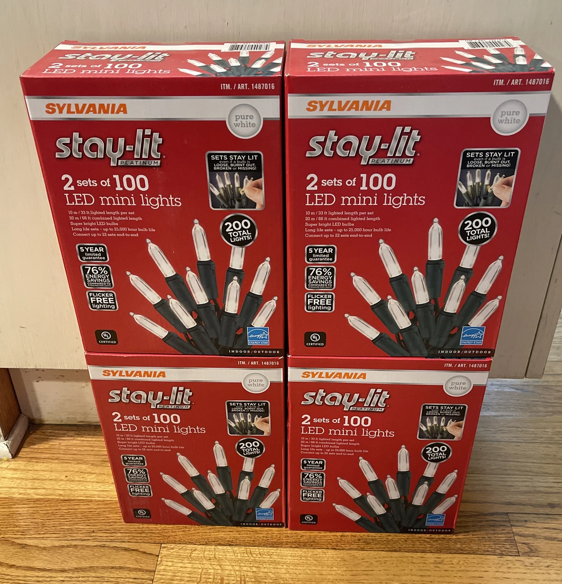 1 Lot of 4 Boxes Sylvania Stay Lit Platinum 2 Sets Of 100 LED