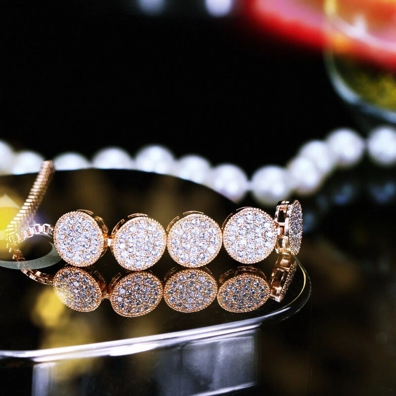 18K Rose Gold Filled Cubic Zirconia 5x Round Adjustable Chain Bracelet Foto 2 de 2