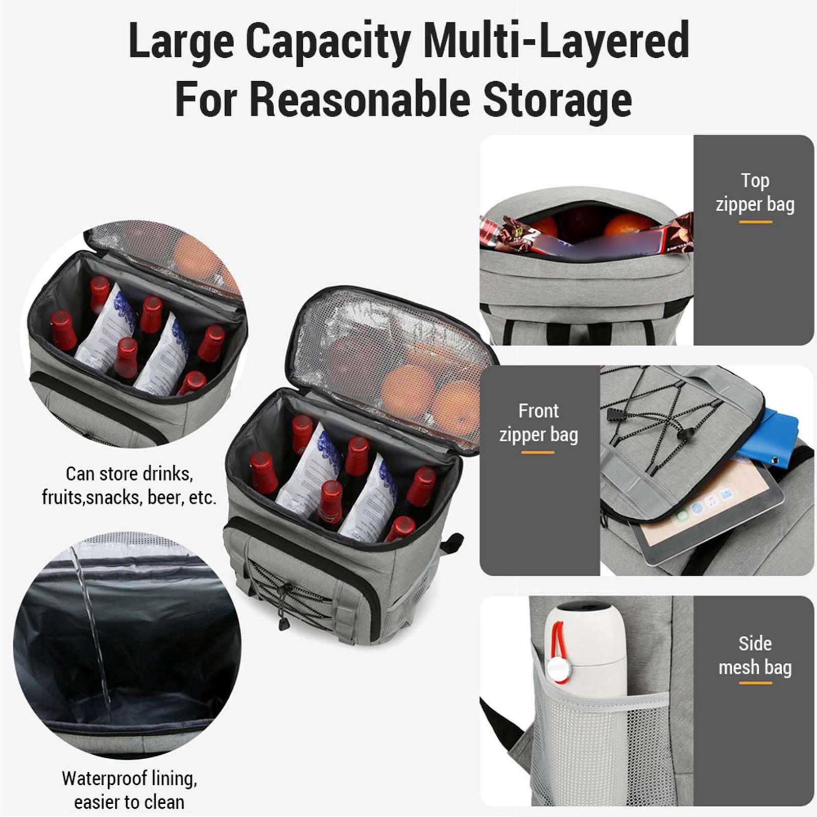 Coolers Backpack Insulated Leakproof With Lunch Compartment Water-resistant For