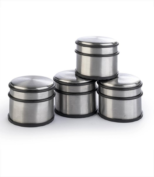 TüRstopper 4Er Set TüRhalter Stahl Silbergrau Schwarz Gummiringen Ø 9 Cm-image