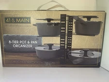 Adjustable Pot & Pan Organizer Storage Rack 8 Tier Black 21.5"L x 16.5"H x 9.05W