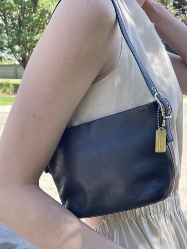 Vintage Coach Black Leather Mini Shoulder Hobo Bag - Picture 9 of 10