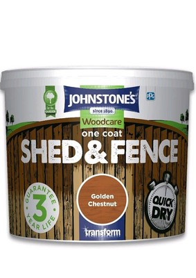 Johnstones 5L Einschichtlack (Golden Chestnut) Schuppen & Zaun Holzpflege Außenfarbe