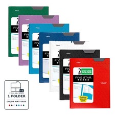 Five Star Stay-Put Pocket Prong Plastic Folder: 9 in. x 11 in. Color May Vary