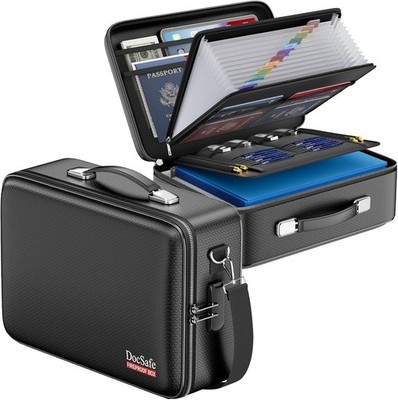 DocSafe Fireproof Document Box with Lock＆Shoulder Strap, Hard-Shell Case--BLUE