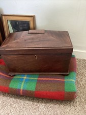 Large Sarcophagus Mahogany Tea Caddy Ball Feet
