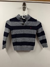 Ralph Lauren Polo Navy Striped Knit Polo Horse Logo Sweater Boys Size 5 Button