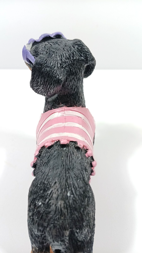 Dachshund Dog Figurine Resin Heart Sunglasses Pink & White Striped Shirt 4.5" - Picture 13 of 14