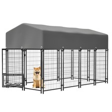 Large metal dog cage dog fence outdoor kennel with roof and feeding door