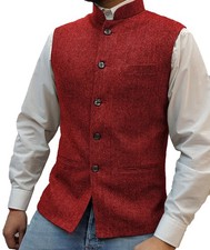 Tuikayoo Mens Suit Tweed Vest High Collar Herringbone Waistcoat Wool Slim F...