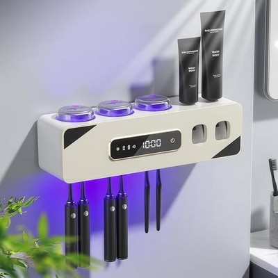 Smart Toothbrush Holder UV Sterilizer Dryer Wall Mount Toothpaste Dispenser