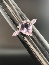 Sterling Silver 925, Three Stone Ring, Amethyst, Size 6 3/4