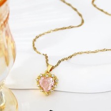 14K Gold Plated Birthstone Crystal Love Heart Pendant Necklace for Women