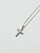 925 Sterling Silver Tiny Small Diamond-unique  Cross Necklace 16mmx12mm 22”