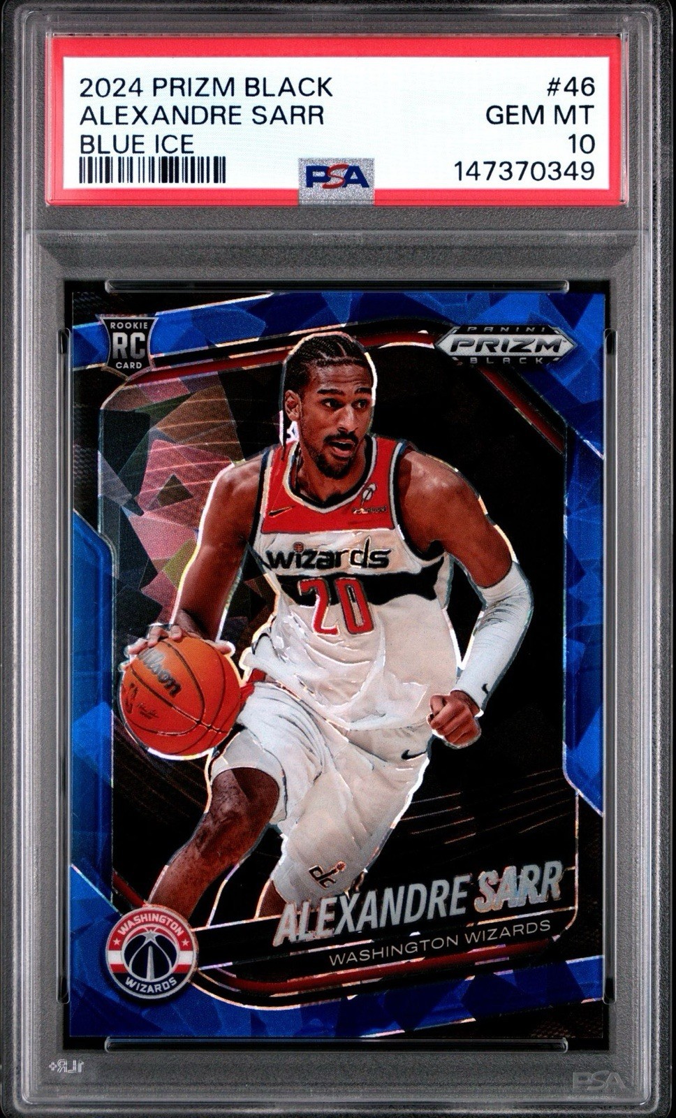 PSA 10 2024-25 Prizm Black Alexandre Sarr Rookie #46 Blue Ice Prizm /125 POP/15
