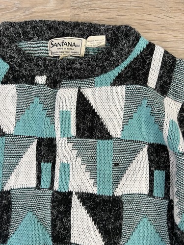 Vtg Santana Sweater Mens Medium Geometric Knit Pullover 90s Retro Dad Grandpa - Picture 4 of 9
