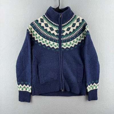 LL Bean Sweater Womens Small Wool Knit Full Zip Fair Isle Mock Neck