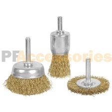 3 Pcs Brass Wheel & Cup Wire Brush Drill Bit Set Rust Paint Cleaning Attachment