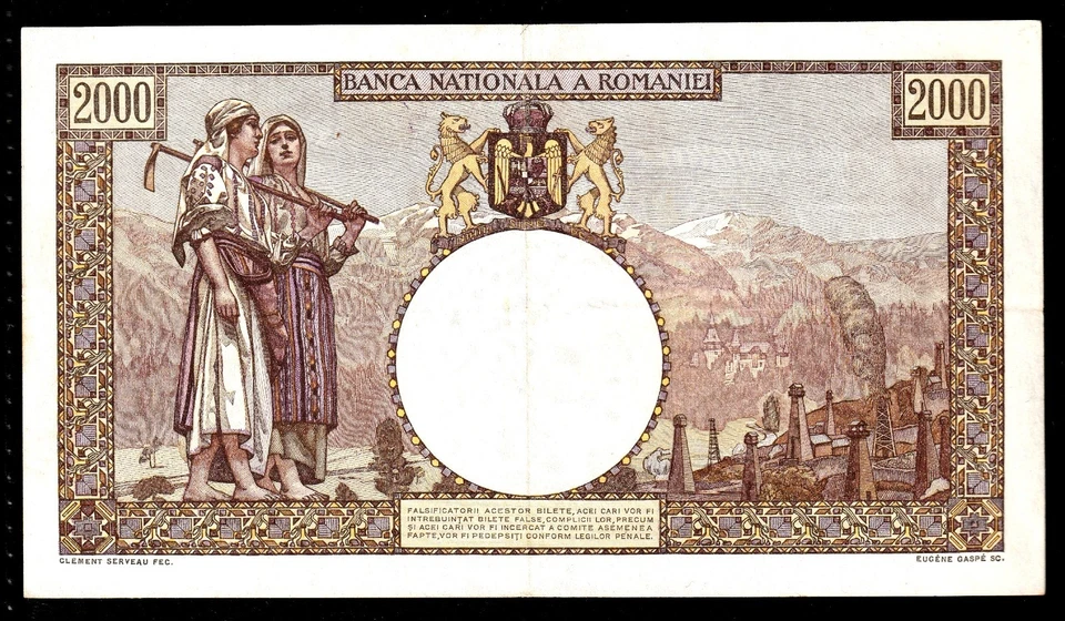 🇷🇴 Romania  2000 Lei 1941 P-53 @ Large Size NOTE - Image 2 of 2