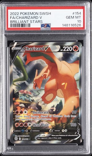 2022 POKEMON SWORD & SHIELD BRILLIANT STARS #154 FULL ART/CHARIZARD V PSA 10