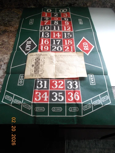Marx Merry Time Roulette Cloth-like Player's Mat, Folded, unused, with Rules