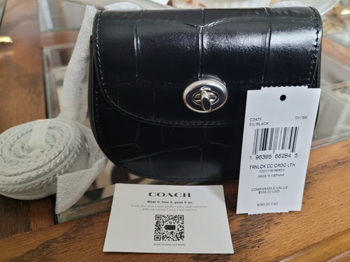 🩷COACH CZ425 Turnlock Card Case Crossbody Black Crocodile-embossed leather NWT - Bild 8 von 12