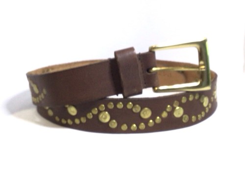 Geninue Leather Belt Brass Buckle Decorative Brass Studs Made In India Med.