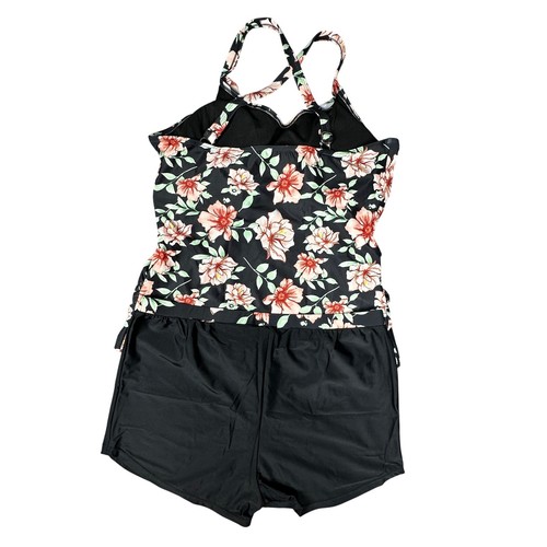 Traje de baño Grace Karin Tankini para mujer 2XL negro floral 2 piezas pantalones cortos entrecruzados - Imagen 2 de 12