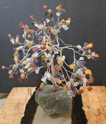 Gemstone Tree On Amethyst Cluster Good Luck Tree 9''x 9'' Quartz Base