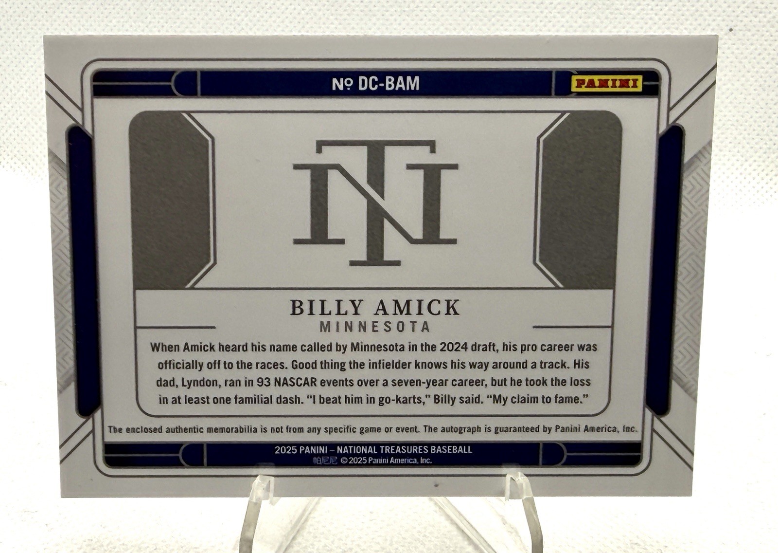 2025 Panini National Treasures 1/1 Die-Cut Material Signatures Billy Amick Twins view 2