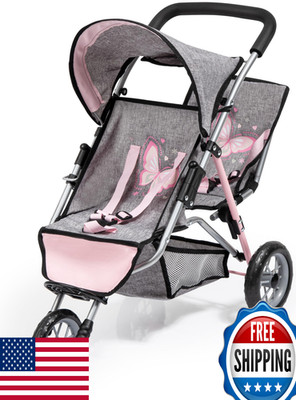 Bayer Design Dolls Twin 3 Wheel Jogger Grey Pink